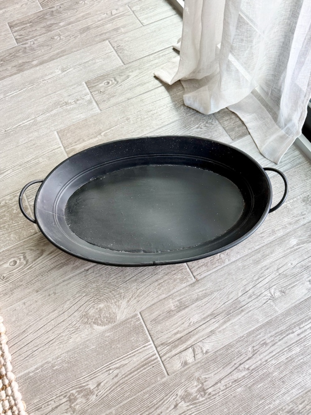 Black Rustic Metal Oval Tray with Handles